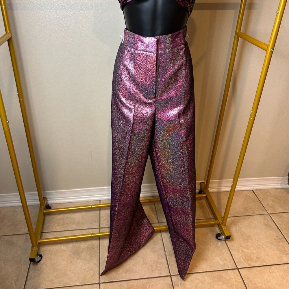NWT ANTONIO MELANI Metallic Pink Wide-Leg Pants 6 - Picture 11 of 14